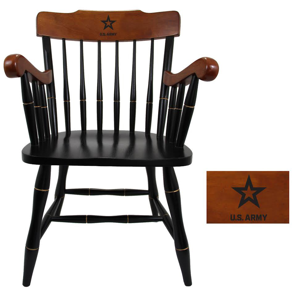 Army Star Wooden Captain Chair (Black - Cherry Arms & Crown)*