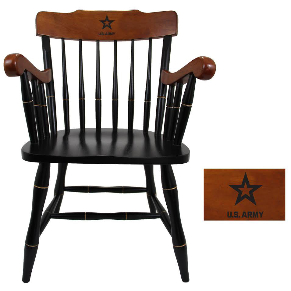 Army Star Wooden Captain Chair (Black - Cherry Arms & Crown)