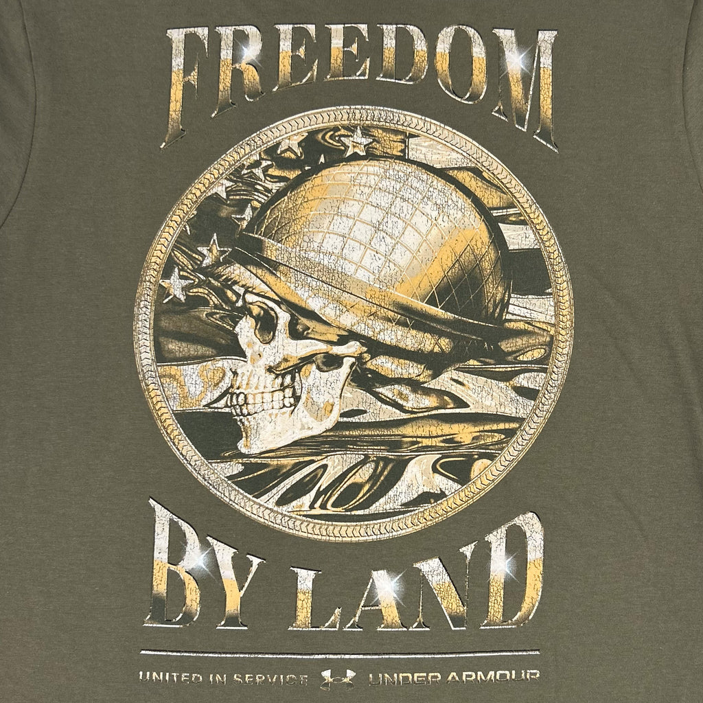 Army Under Armour Freedom By Land Skull T-Shirt (OD Green)