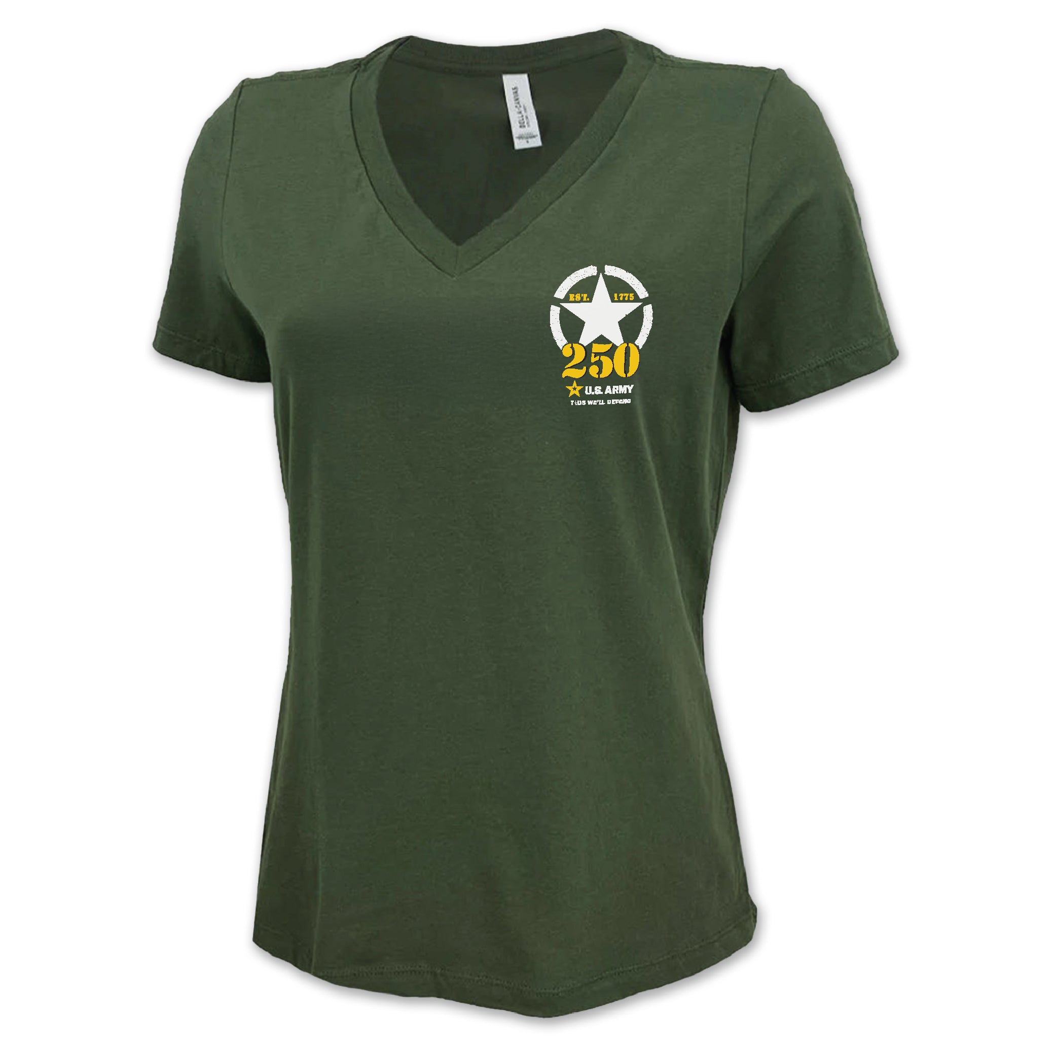 Army 250th Anniversary Ladies V-Neck T-Shirt (OD Green)