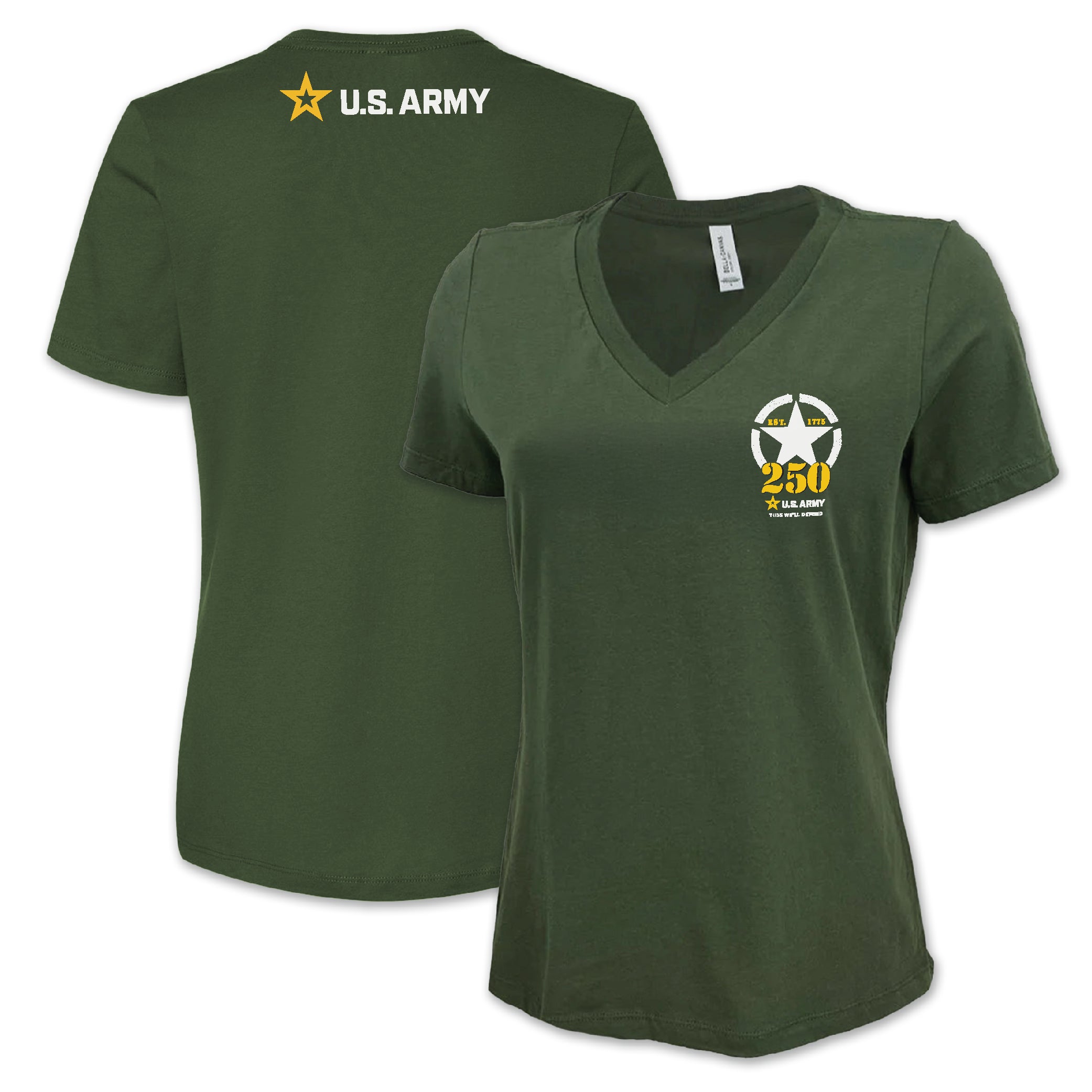 Army 250th Anniversary Ladies V-Neck T-Shirt (OD Green)