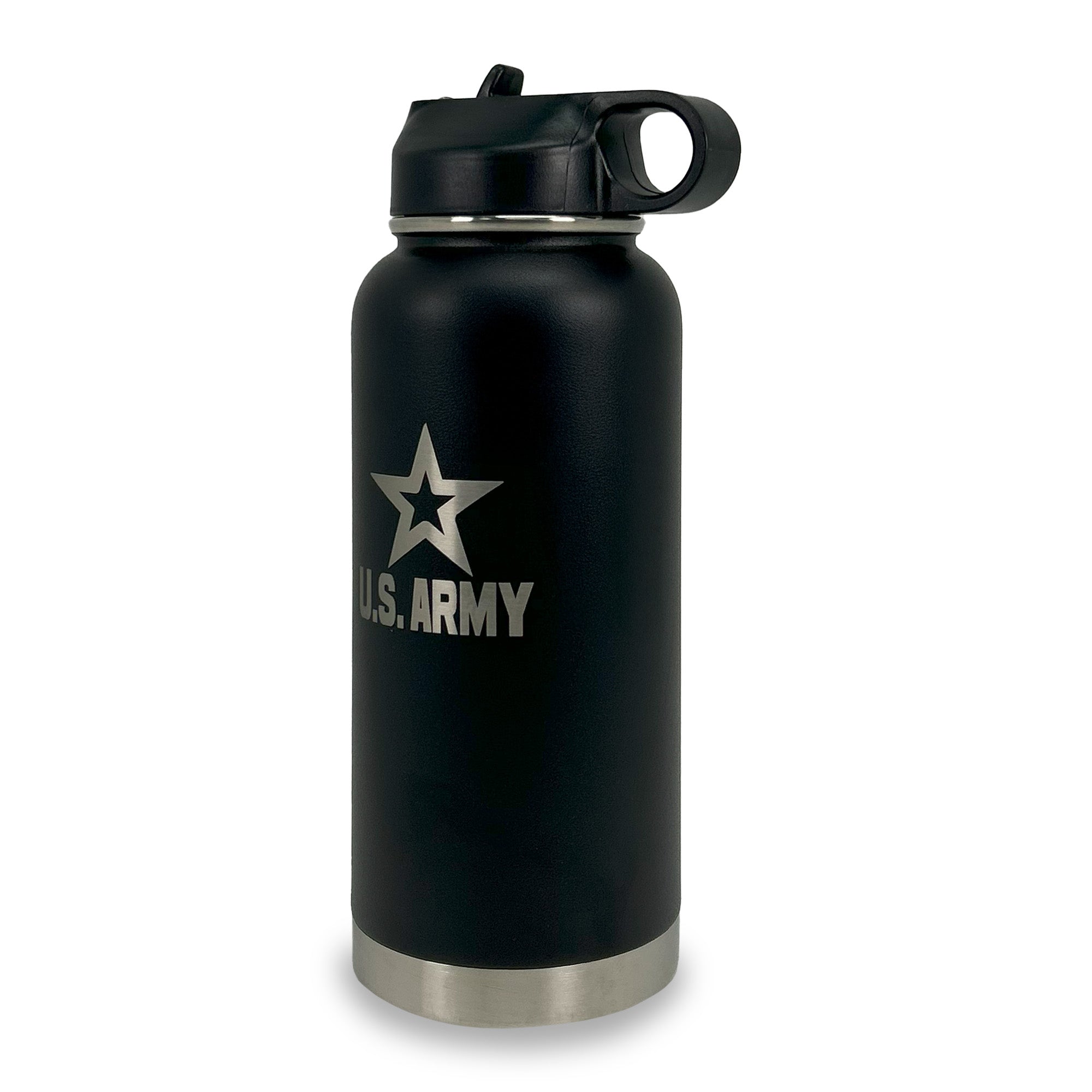 Army Star Stainless Steel Laser Etched 32oz Water Bottle (Black)