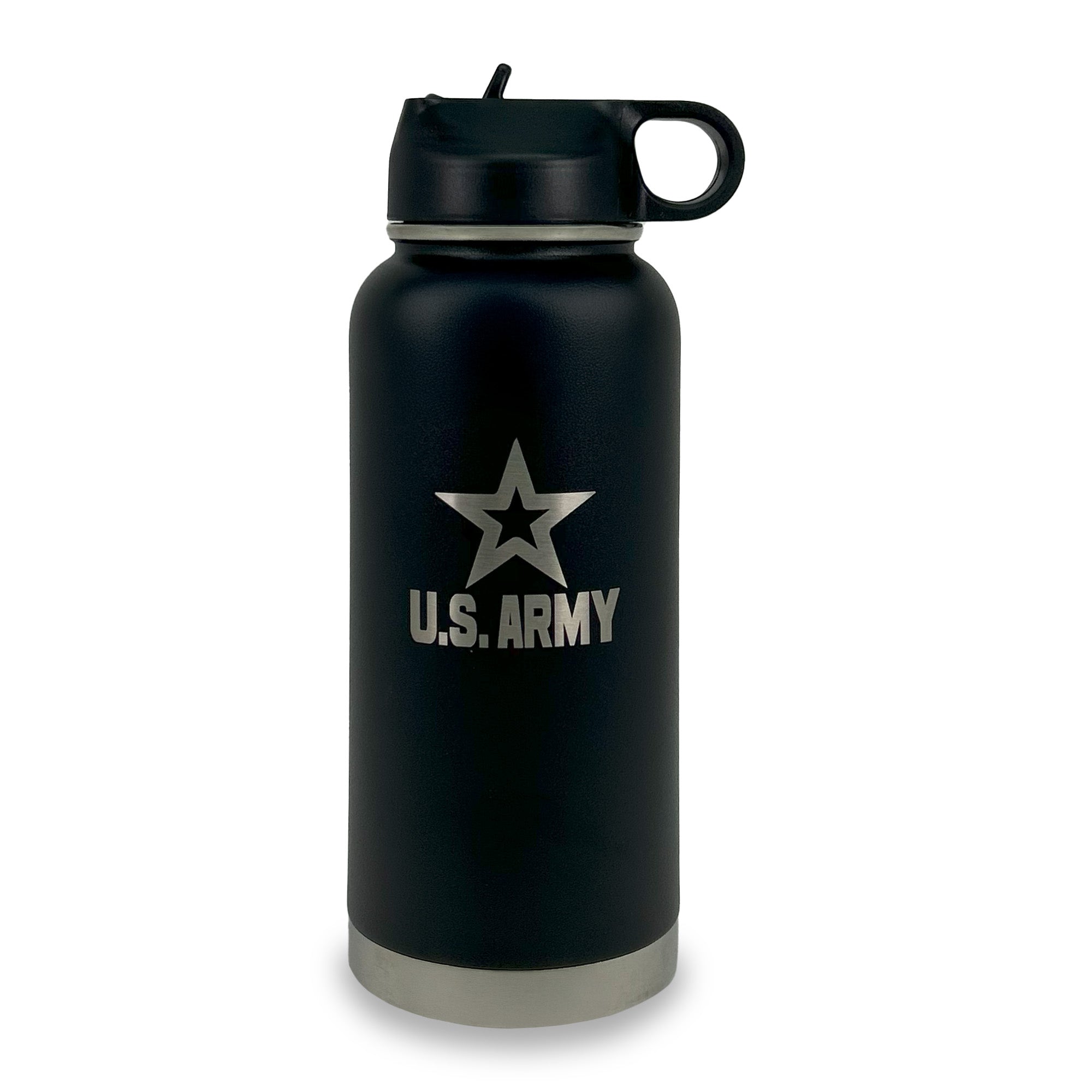 Army Star Stainless Steel Laser Etched 32oz Water Bottle (Black)