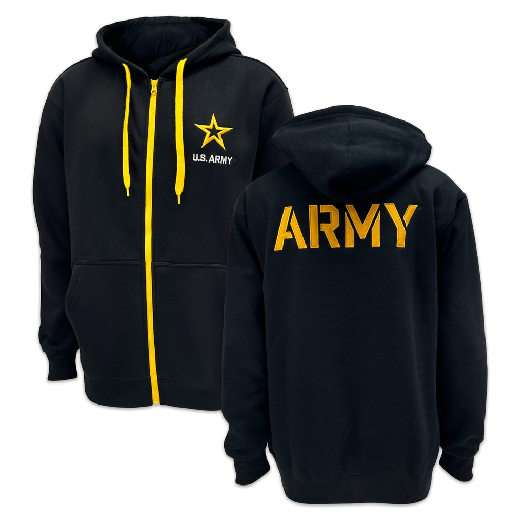 Army Star Tackle Twill Embroidered Fleece Full Zip Hood (Black)