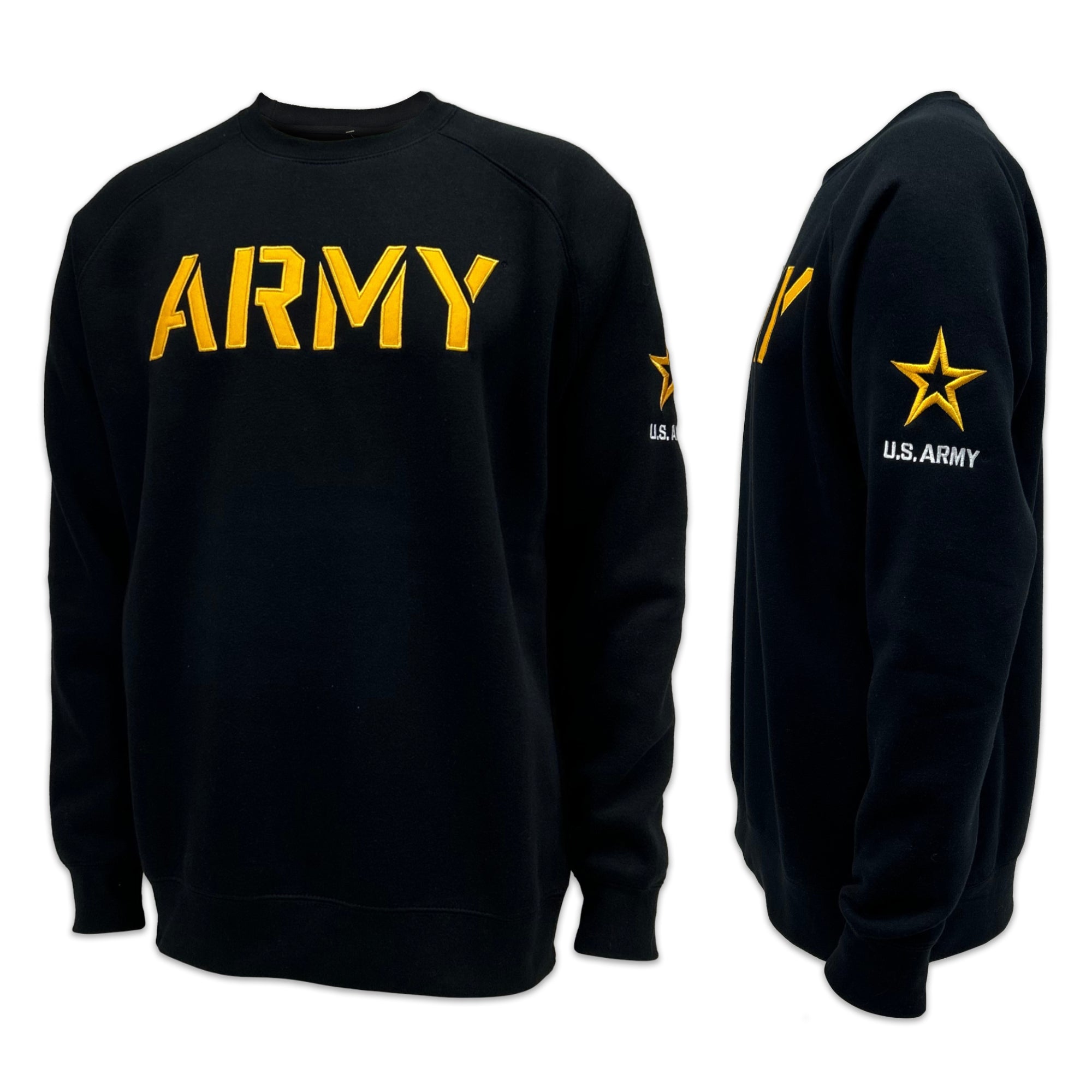 Army Star Tackle Twill Embroidered Raglan Fleece Crewneck (Black)