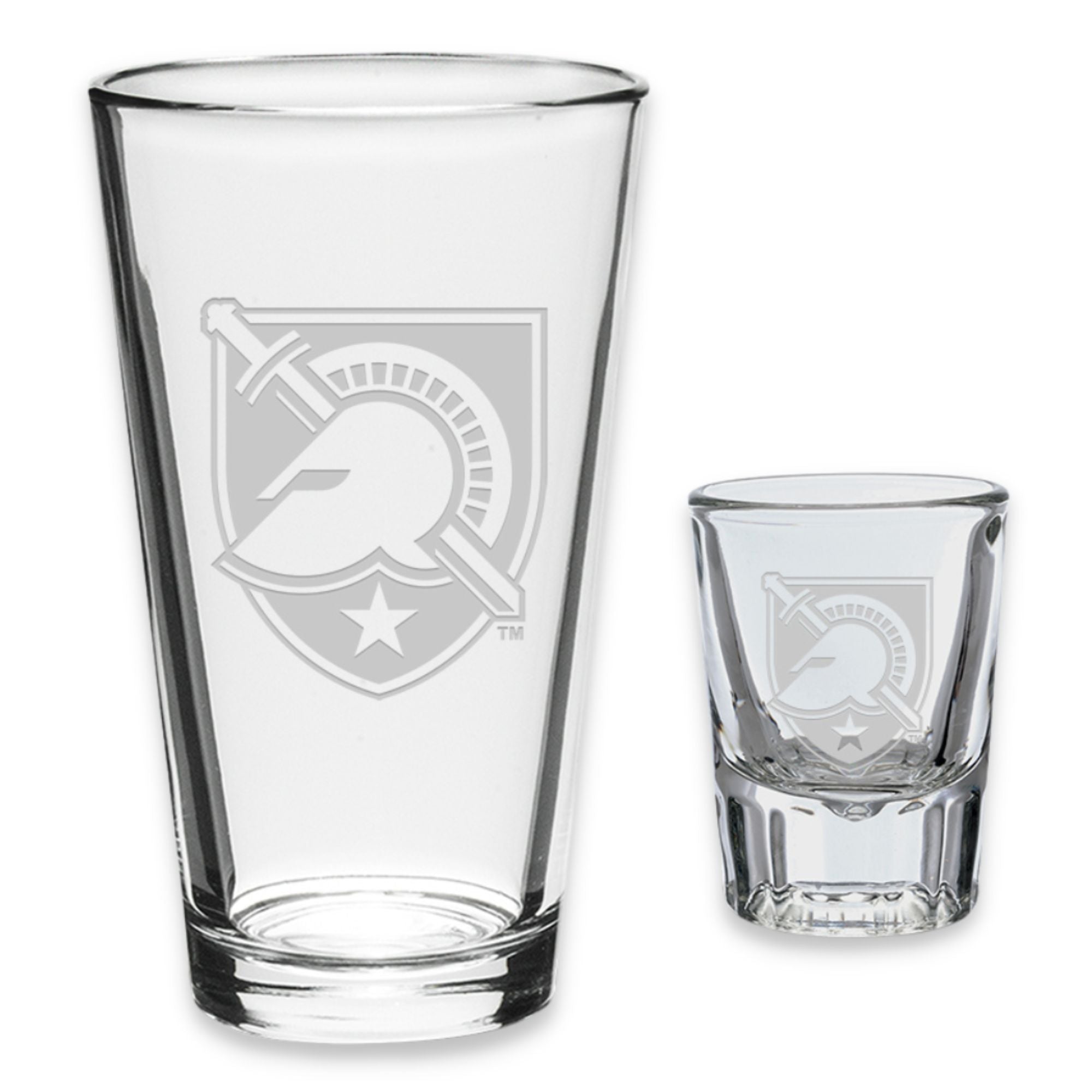 Army West Point 16oz Deep Etched Pub Glass and 2oz Classic Shot Glass (Clear)*