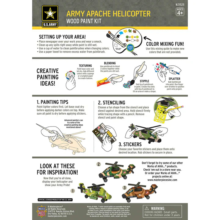 Army Apache Helicopter Wood Paint Kit