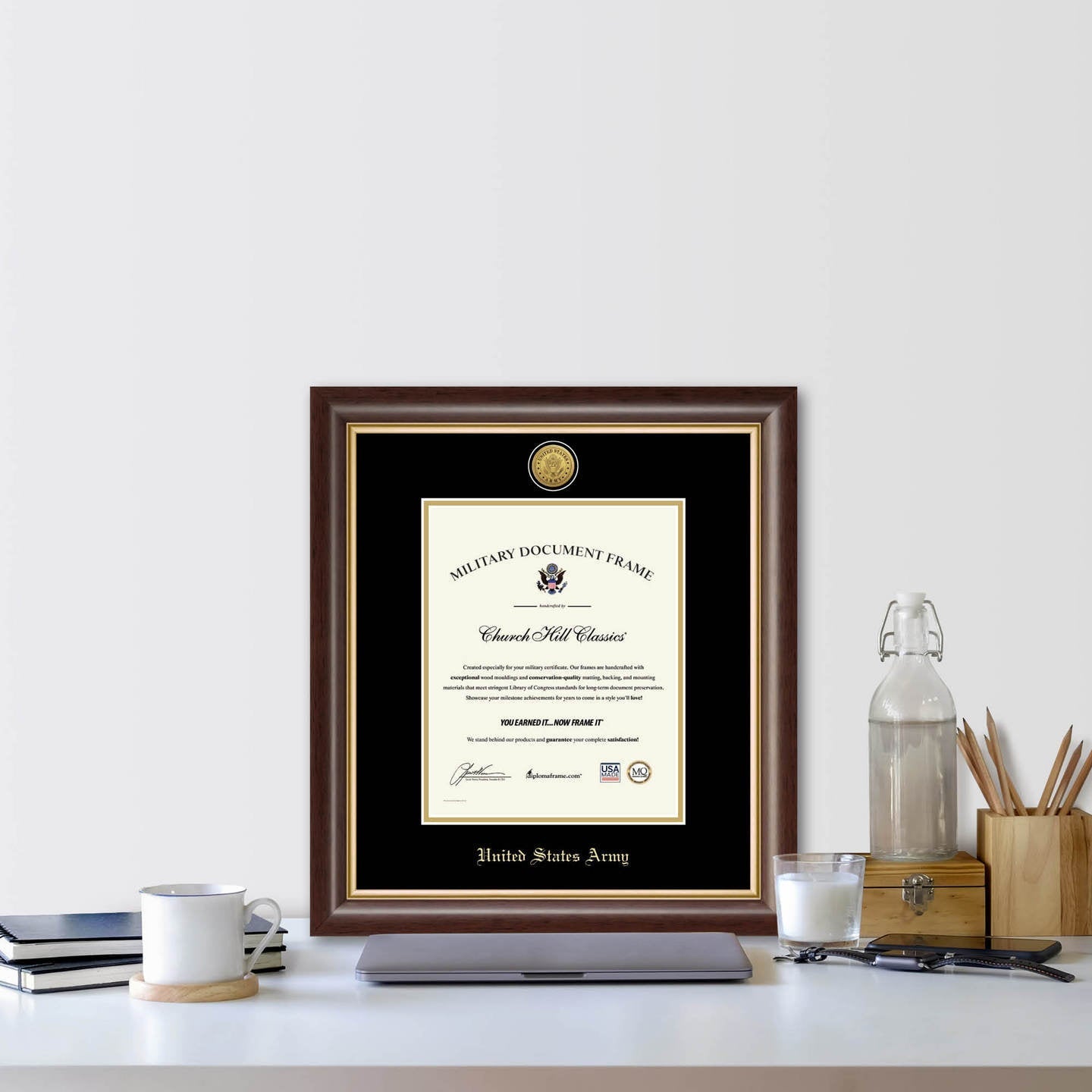 United States Army Gold Engraved Hampshire Certificate Frame (Vertical)