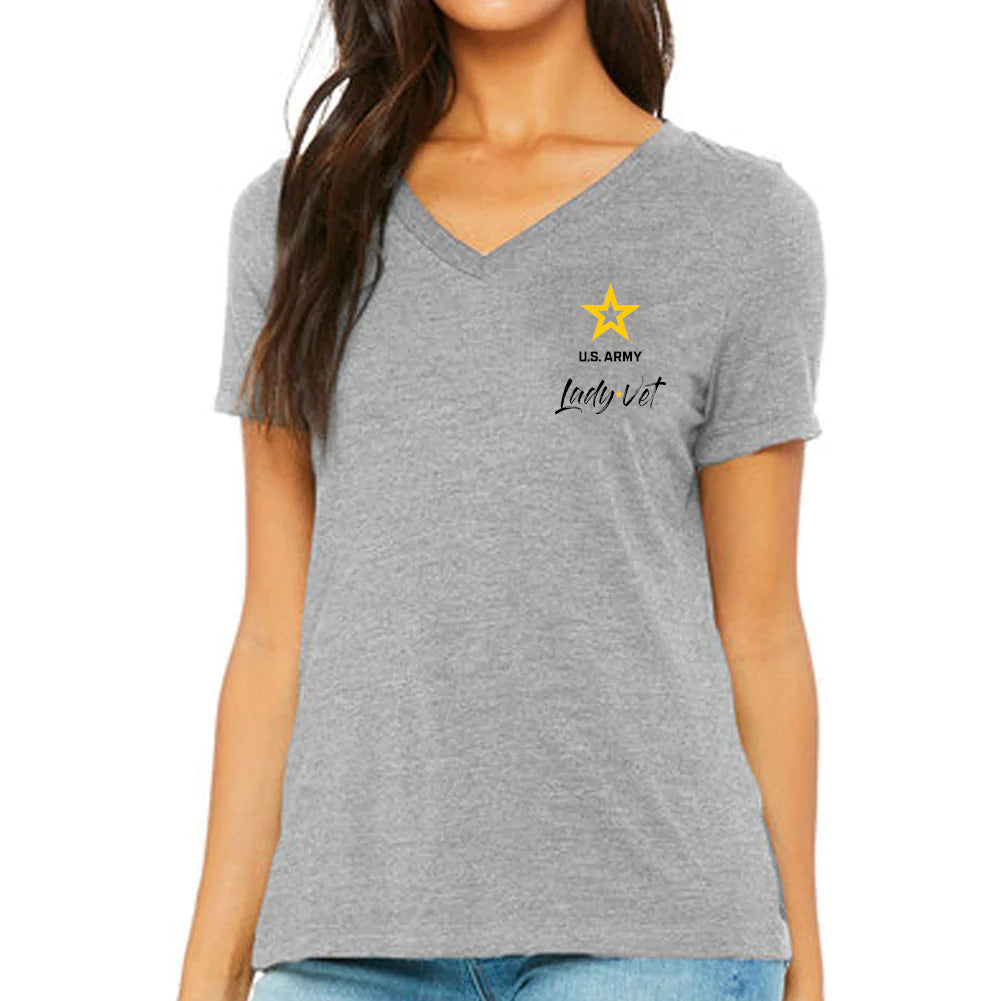 Army Lady Vet Left Chest Ladies V-Neck T-Shirt