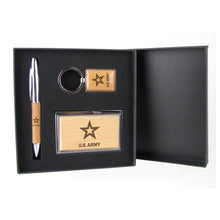 Load image into Gallery viewer, Army Star Silver/Wood Gift Set with Pen, Keychain &amp; Business Card Case