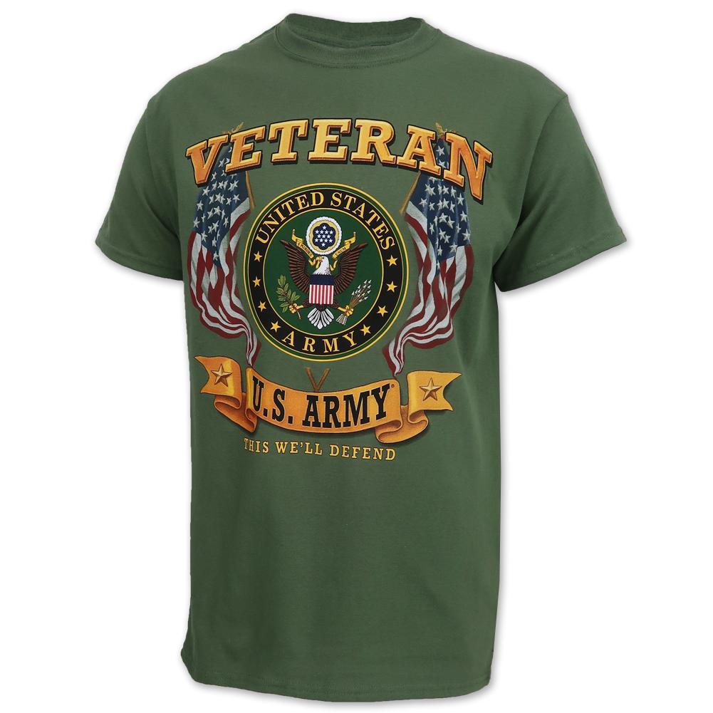 ARMY VETERAN SEAL FLAGS T-SHIRT (OD GREEN)